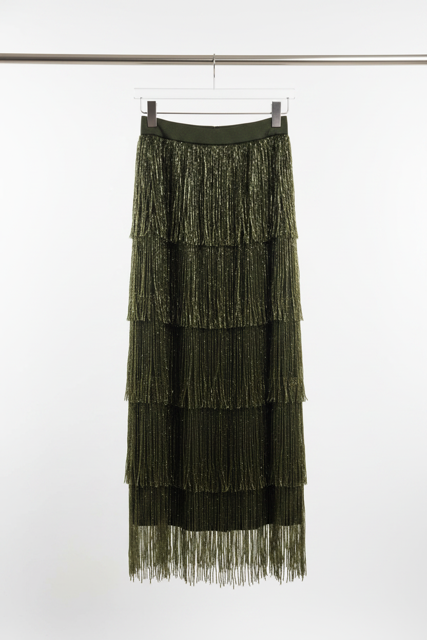 Beaded tassel skirt front