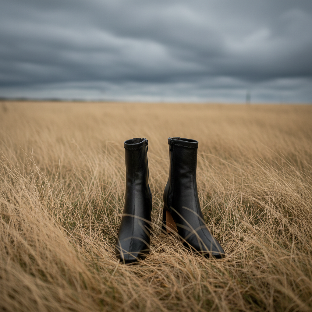 Black boots in Scandinavian field