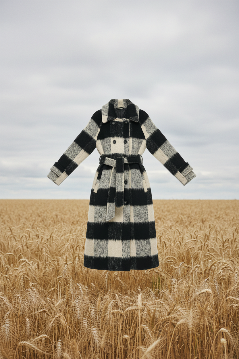 Coat floating in wheat field