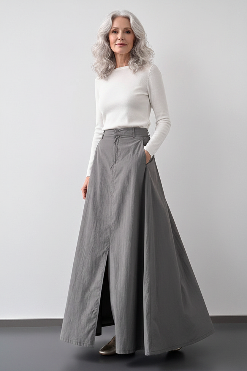 Gray skirt flowing pose