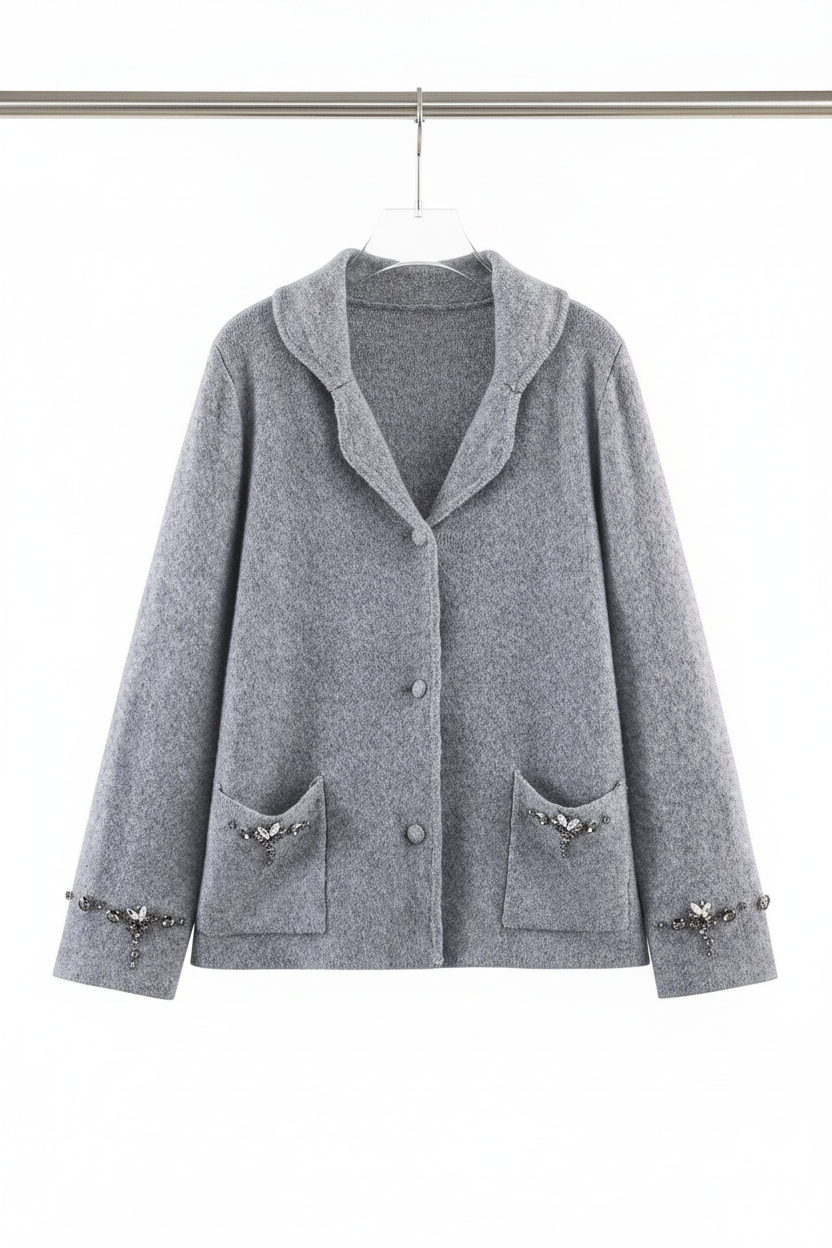 Grey cardigan front on rack