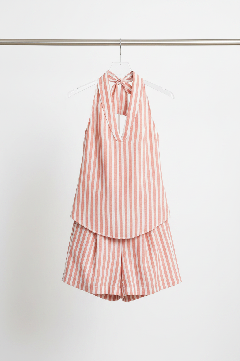 Halterneck Set Peach/White — Hanger Front