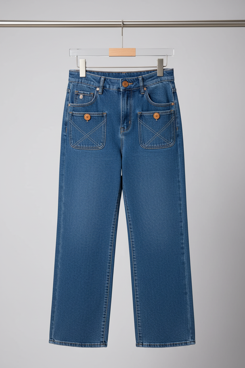 Jeans front on metal rack