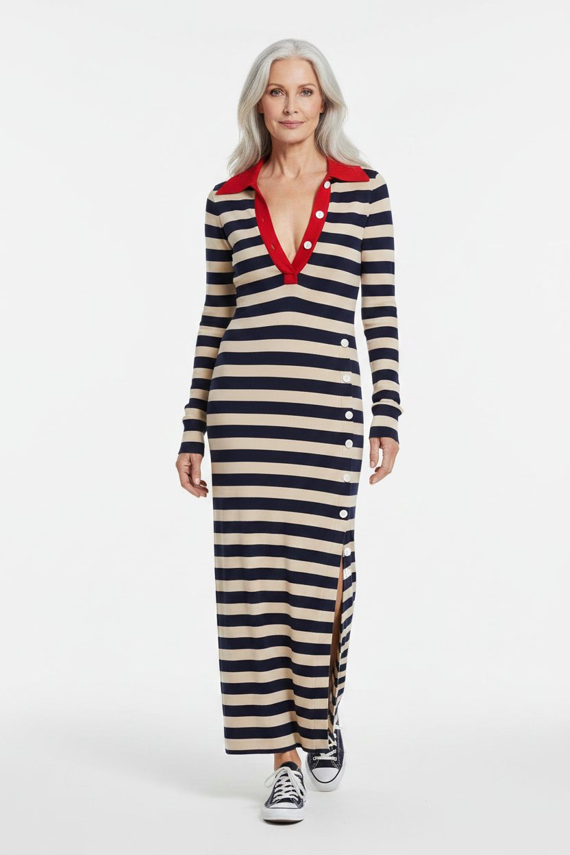 Nautical Striped Dress — Older Scandinavian Woman