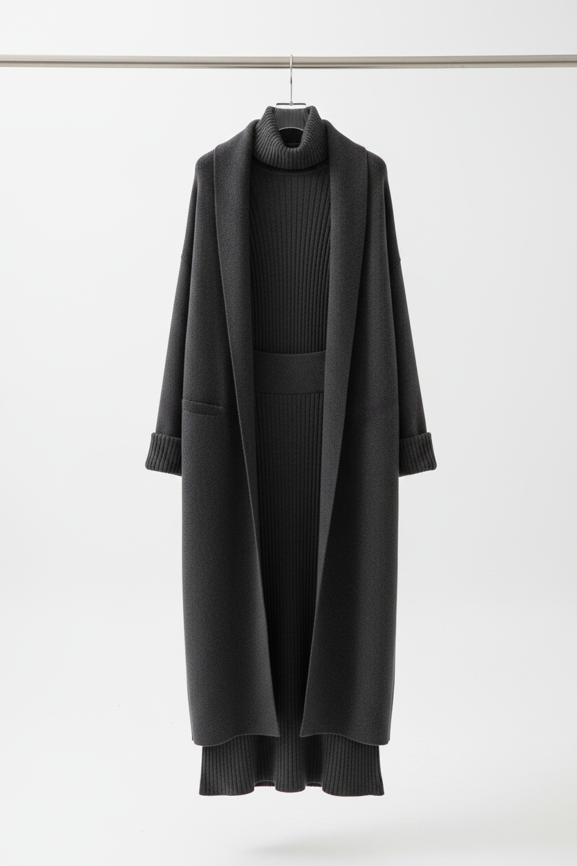 Turtleneck Vest & Skirt Set Dark Gray — Hanger Front